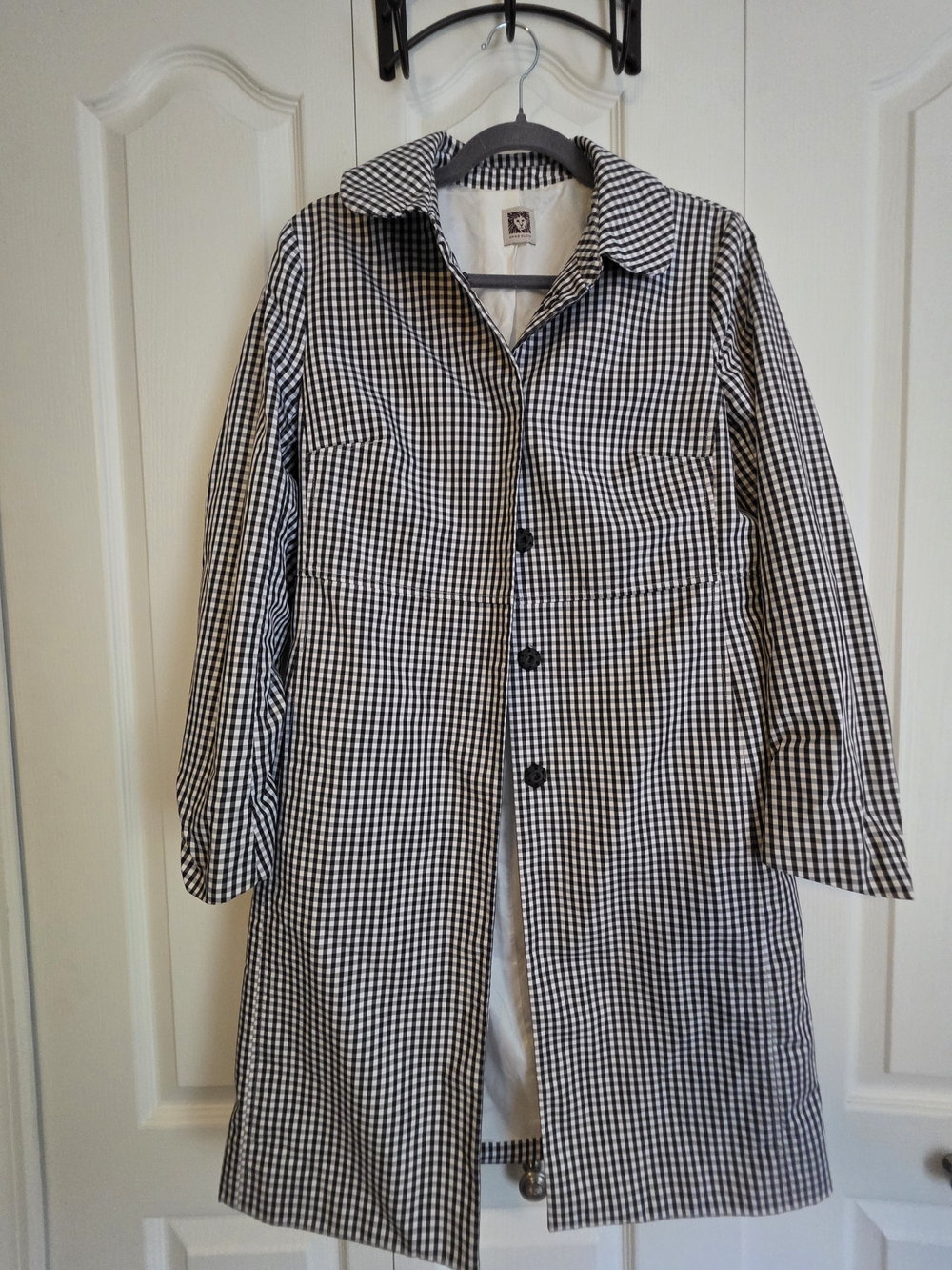 Black & White Gingham Button RAIN Coat